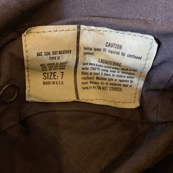 US MILITARY MIL-SPEC-H-4357 Ripstop Hot Sun Weather Hat Type II USA Size 7 - Picture 6 of 6